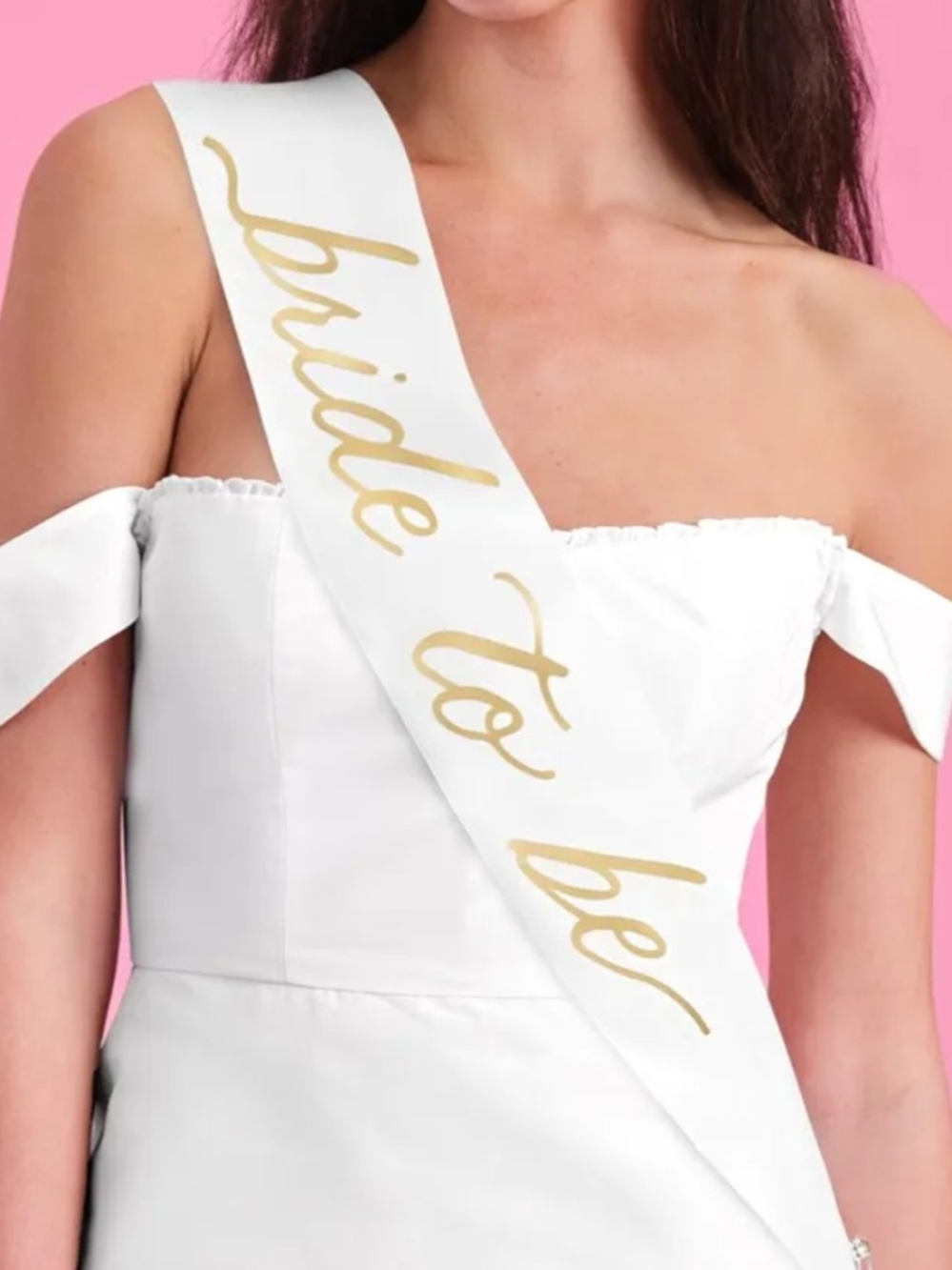 Bride to Be White Satin Sash with Gold Script